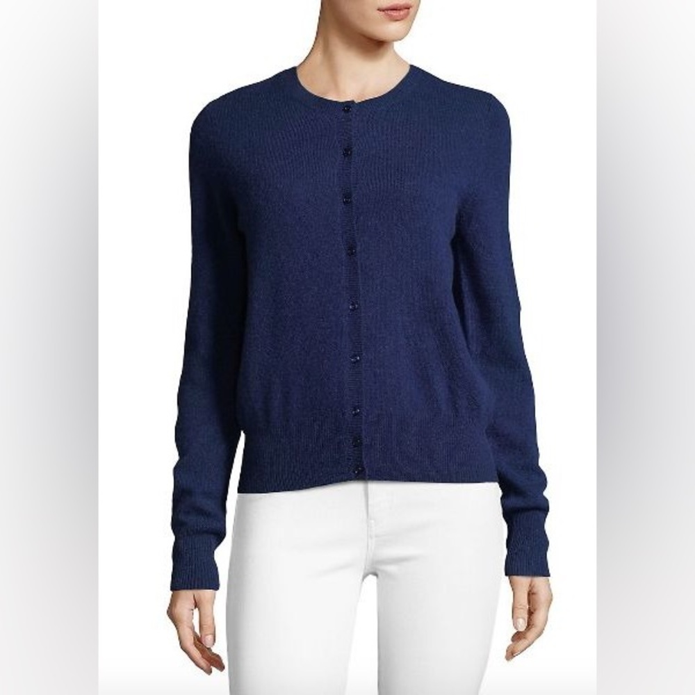 Lord & Taylor 100% Cashmere Turquoise Crewneck Cardigan